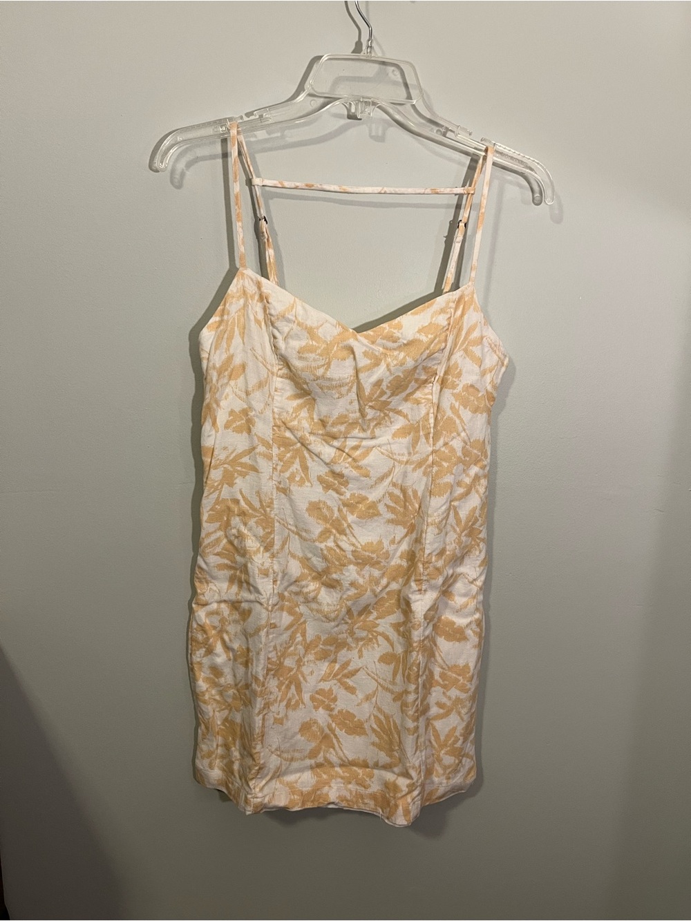 ABERCROMBIE & FITCH White & Tan Palm Tropical Fitted Linen Mini Dress